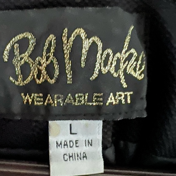 Bob Macke Womens collarless Jacket Black Blouse Wearable Art Floral Sz Large EUC - Picture 4 of 10